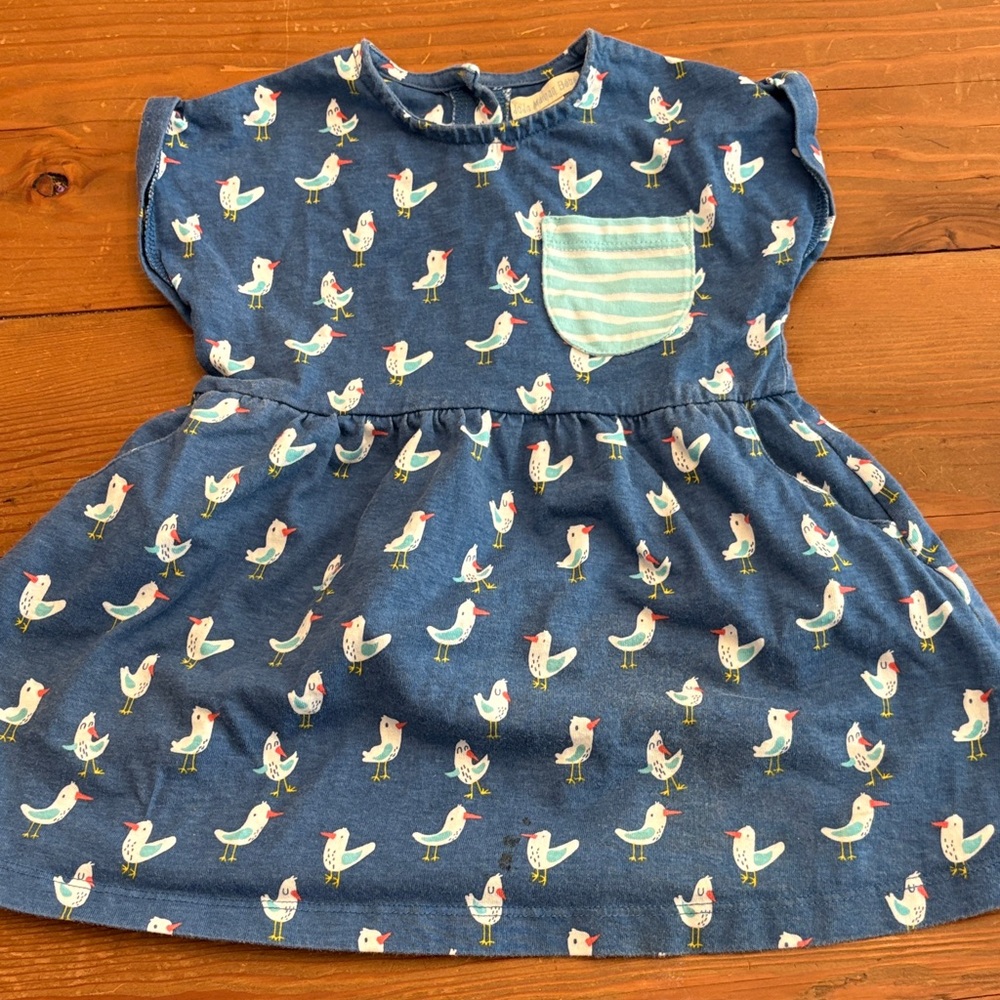 Jojo Maman Bebe Blue Bird Print Kids Dress size 12-18 months